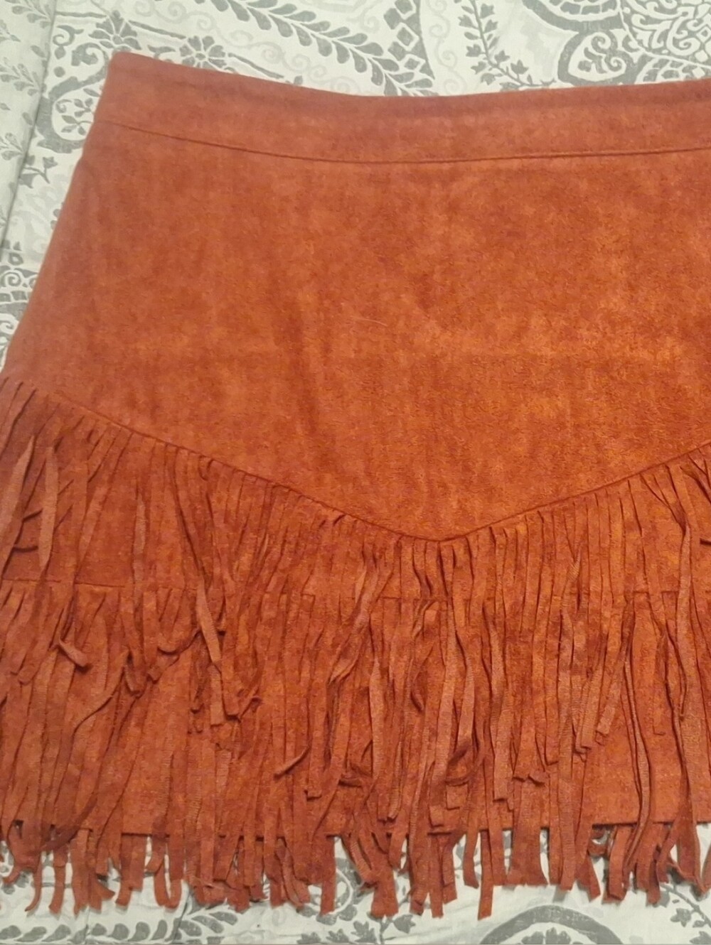 Fringe Suede Mini Skirt in Rust